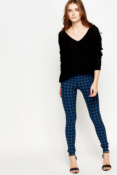 Checked Middle Blue Leggings