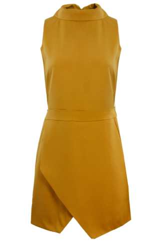 Mustard High Neck Playsuit With Wrap Front