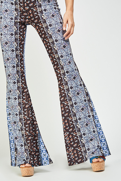 High Waist Tile Printed Flared Trousers - Tique a Bou