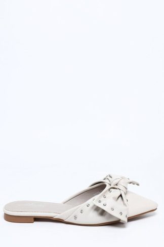 Point Toe Grey Jewelled Bow Slippers