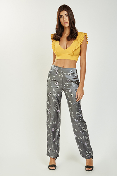 Printed Straight Fit Sateen Trousers