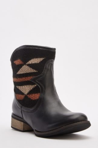 Knitted Contrast Cowboy Style Boots