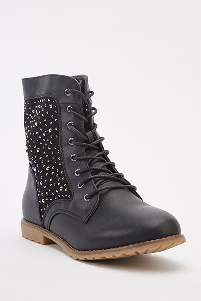 Mesh Encrusted Insert Ankle Boots