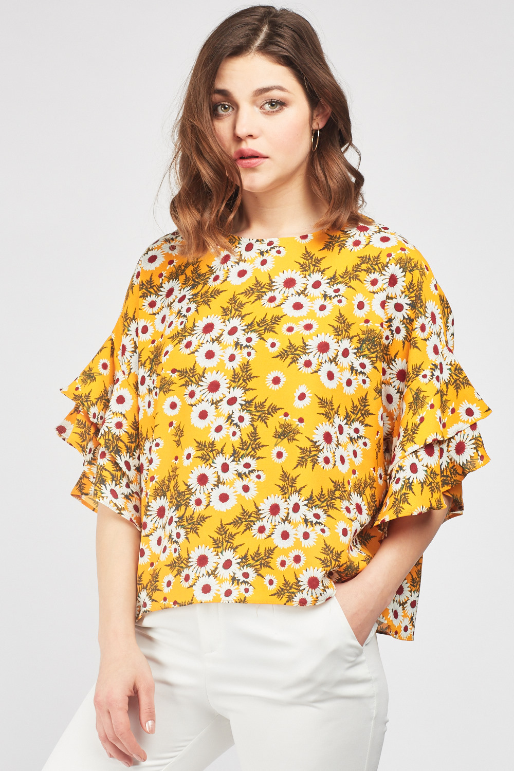 Tiered Ruffle Sleeve Blouse, Sunflower/multi - Tique a Bou
