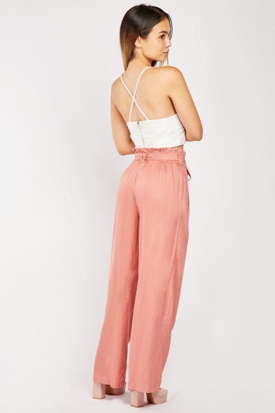 Shop Solid Paperbag Full Length Pants with Waist Tie-Up Online | Max UAE